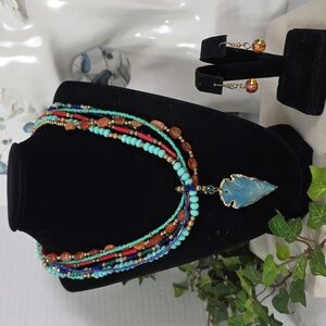 ​Boho Turquoise Multi-Strand Statement Necklace & Earring Set - Arrowhead